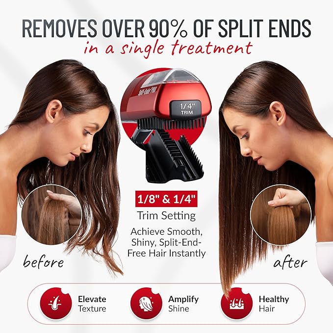 PRO - Original Professional Beauty Tool - Cordless Split End Hair Trimmer for Damaged, Dry, Brittle, Frizzy, Curly or Straight Hair (Red, Professional Kit)