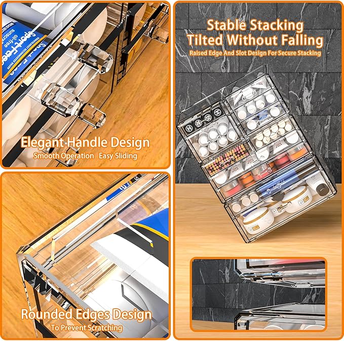 Cq acrylic Clear Make up Organizers for Vanity,Skincare Organizer With 13 Drawers for Dresser,Plastic Cute Desk Accessories Organization and Bathroom Organizers Storage Case Box for Beauty,Skin Care