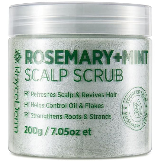 RoyceDerm Rosemary Mint Scalp Scrub – Exfoliating Scalp Treatment for Oily, Flaky & Itchy Scalp – Supports Hair Growth, Oil Control & Dandruff Relief with Rosemary & Peppermint Oils, Menthol & Silica