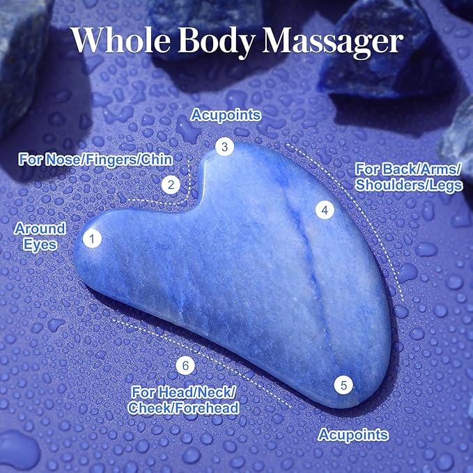 Gua Sha Facial Tools Guasha Tool Gua Sha Jade Stone for Face Skincare Facial Body Tensions Reduce Puffiness Festive Gifts Blue