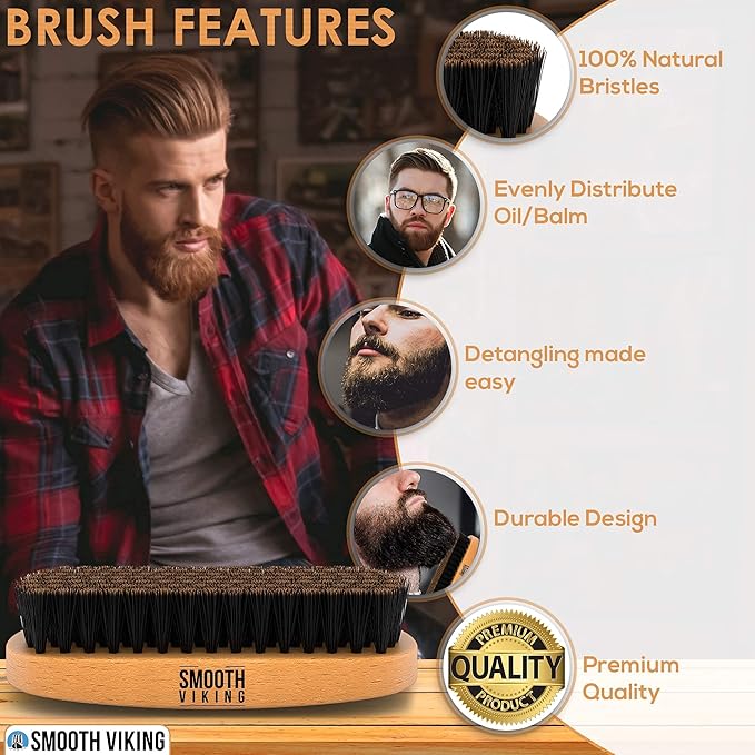 Beard Brush and Comb - Natural Boar Bristle Beard Brush & Beard Comb for Men - Facial Hair Care Gift Set for Men - Mustache Styling, Grooming & Shaping Tools
