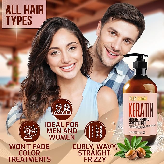 Keratin Conditioner for Women and Men - Deep Conditioning Treatment to Repair Dry, Damaged Hair and Split Ends - Strengthening Sulfate Free Formula - 16 Fl Oz