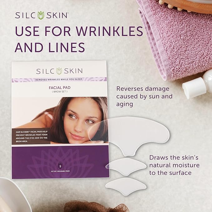 SilcSkin Facial Pads Brow Set - 2 Multi Area Pads, 1 Brow Pad - For Forehead and Facial Areas - Reusable Self Adhesive Silicone Face Pads, 60 Day Supply