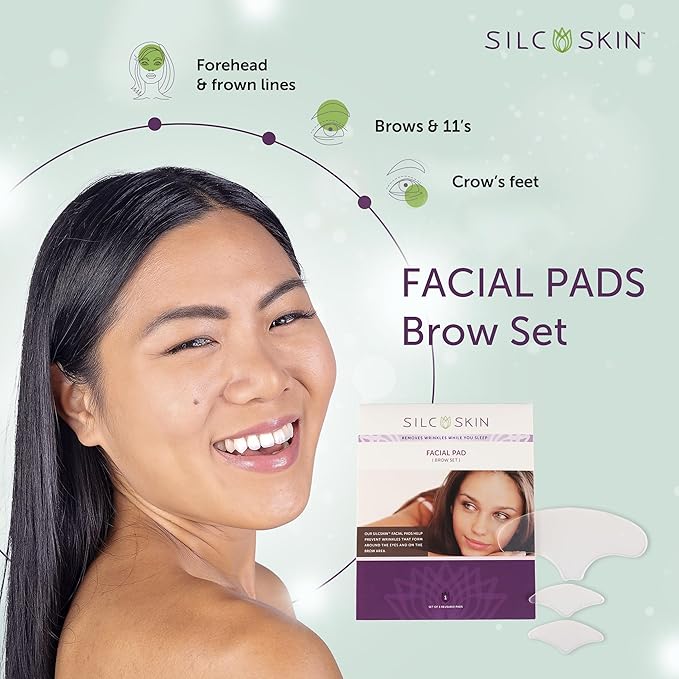 SilcSkin Facial Pads Brow Set - 2 Multi Area Pads, 1 Brow Pad - For Forehead and Facial Areas - Reusable Self Adhesive Silicone Face Pads, 60 Day Supply