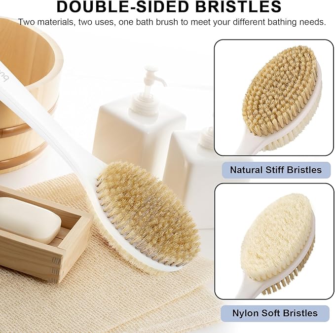 Back Scrubber, Back Scrubber for Shower, Bath Brush Long Handle for Shower with Double Sided Bristles for Wet or Dry Brushing (Green)