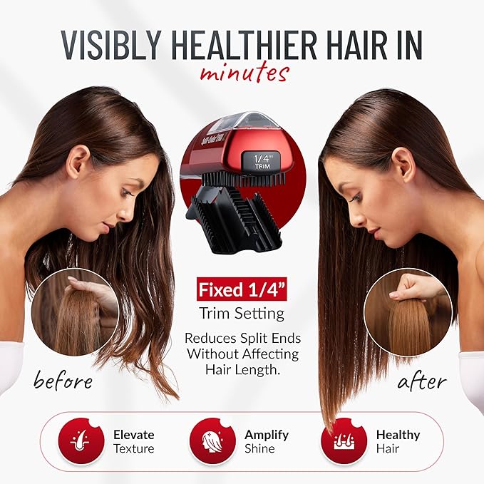Pro 2 - Original Professional Beauty Tool - Cordless Split End Hair Trimmer for Damaged, Dry, Brittle, Frizzy, Curly or Straight Hair (Red)