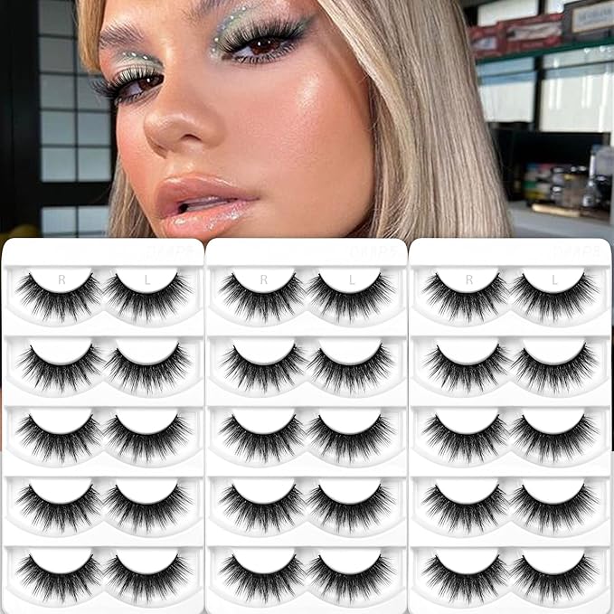 Eliace False Eyelashes Natural look Cat Eye Lashes Wispy Strips 15 Pairs 3D Mink Lashes Fake Eyelashes Faux Fluffy,Winged Fox Eyelashes, Soft Thin Band Comfortable Reusable False Lash 13MM,Hye Style