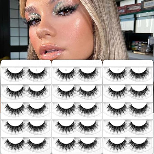 Eliace False Eyelashes Natural look Cat Eye Lashes Wispy Strips 15 Pairs 3D Mink Lashes Fake Eyelashes Faux Fluffy,Winged Fox Eyelashes, Soft Thin Band Comfortable Reusable False Lash 13MM,Hye Style