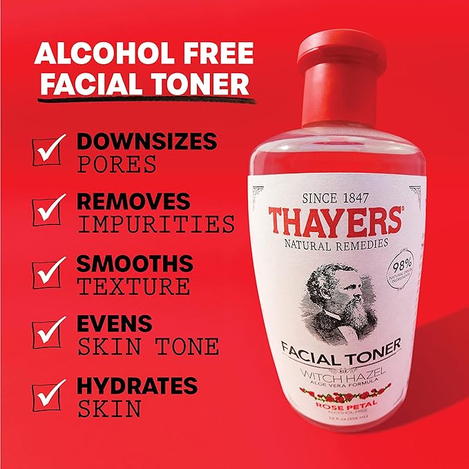 THAYERS Alcohol-Free, Hydrating Rose Petal Witch Hazel Facial Toner with Aloe Vera Formula, Vegan, Dermatologist Tested and Recommended, 12 Oz (Pack of 2)