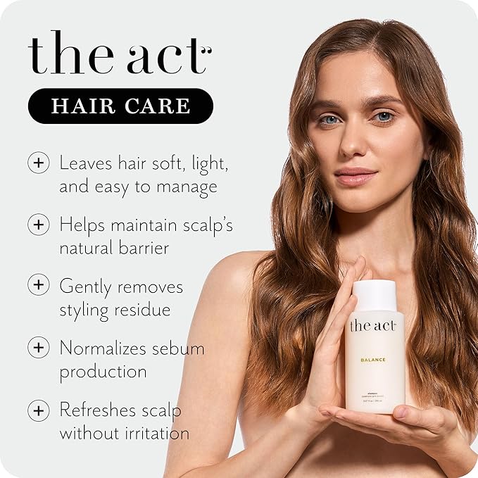 The Act Balance Shampoo for Oily Hair – Anti-Flake & Clarifying Scalp Shampoo – Sulfate-Free, Vegan, Hydrating, pH-Balanced – Moisturizing Clean Beauty – 9.47 Fl Oz