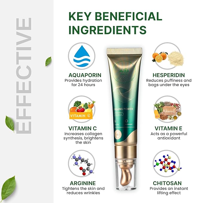 Firming Power Eye Serum with Caffeine & Vitamins - Hydrating, Brightening, and Reducing Puffiness for Under Eye Bags & Dark Circles | Vegan & Cruelty-Free, 15ml