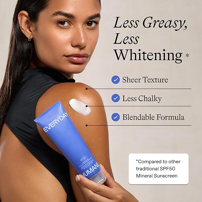 Everyday Humans Sheer Guard Natural Mineral Sunscreen SPF 50 3.4 oz | Zinc Oxide, Clean, Reef-Friendly Travel Size Face and Body | Fragrance-Free, Water Resistant UVA/UVB Protection | Beach Defence