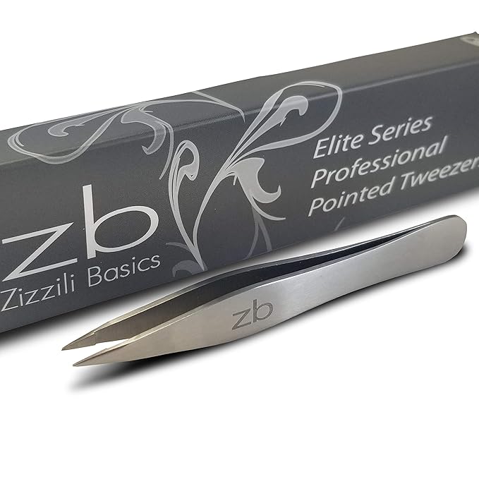 Elite Series Pointed Tweezers - Sharp Precision Tips + Surgical Grade Stainless Steel Tweezer for Professional Eyebrow and Facial Hair Removal