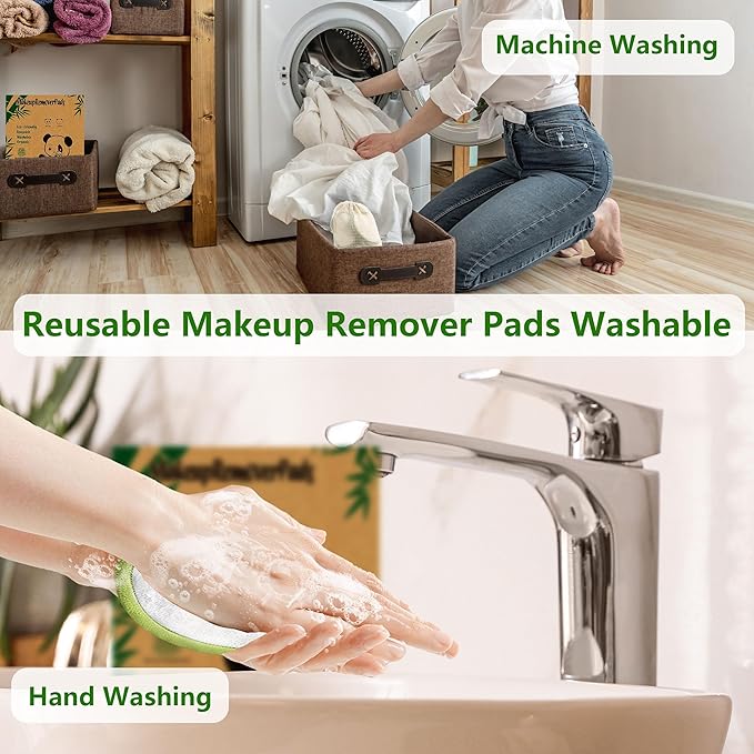 28 Pack Reusable Makeup Remover Face Pads with Laundry Bag Washable Soft and Comfortable Cleaning Face Skin,Washable Bamboo Cotton Rounds Multicolour