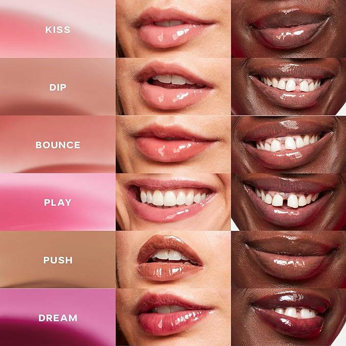 Saie Glossybounce - Hydrating Lip Gloss and Tinted Lip Oil Hybrid with Hyaluronic Acid & Jojoba Oil for Non-Sticky, Ultra-Shiny, Plump & Soft Lips - Everyday Makeup Essential - Push (.17 oz)