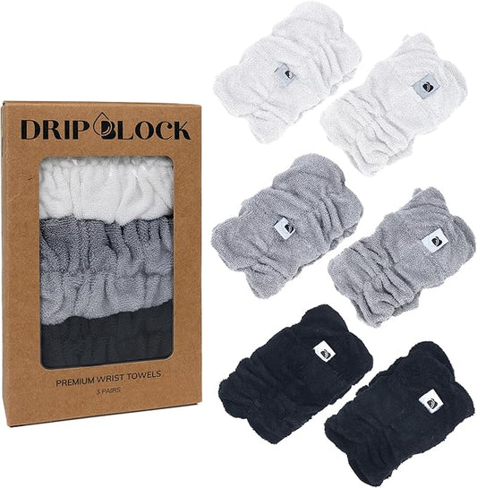 Wrist Bands for Washing Face (6pcs) – Soft, Absorbent Bamboo Viscose & Polyester Spa Wristbands Prevent Water from Spilling Down Arms | Fast-Drying, Shed-Free Cuffs in Black, White, Gray