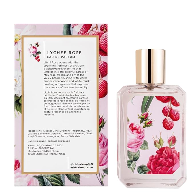 Mistral Lychee Rose Eau de Parfum – Citrus Floral Perfume for Women with Lychee, Rose & Amber | Paraben-Free, Long Lasting French Luxury Fragrance Spray, Women's Fragrances | 1.7 fl oz