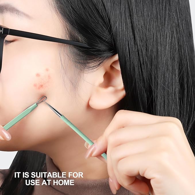 Teenitor Pimple Extractor Acne Treatment Surgical Grade Blackhead Comedone Removal 2-in-1 Popper Tool for Face Nose (Green)