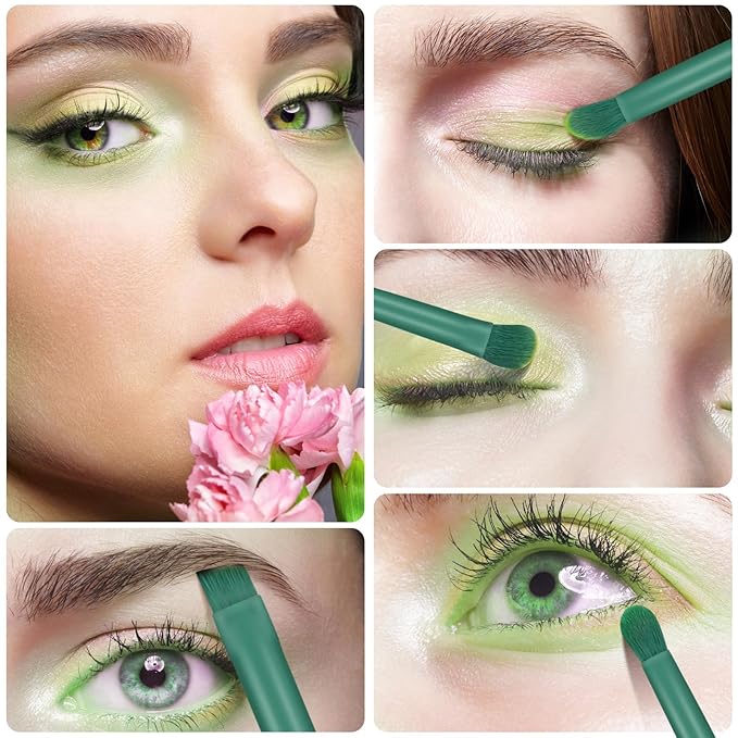 Eye Makeup Brush Set, 6 Pcs Professional Blending Eyeshadow Makeup Brushes for Concealer Eyebrows Eyeliner, Soft Hairs & Wood Handle (green)…