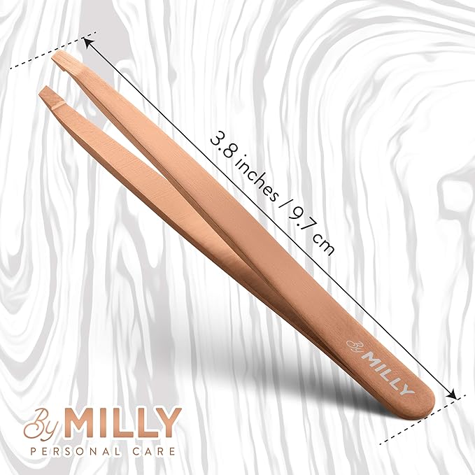 German Steel Professional Slanted Tweezers - Hammer Forged 100% Stainless Steel - Hand-Filed and Aligned Slant Tips for Precision - Rose Gold