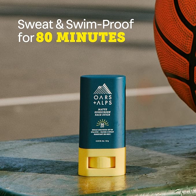 Oars + Alps Matte Face Sunscreen Stick, SPF 50 Travel Sunscreen Roll On for Face & Body, Fragrance Free, Water & Sweat Resistant Sunblock, All Skin Types, Dermatologist Tested, Moisturizing