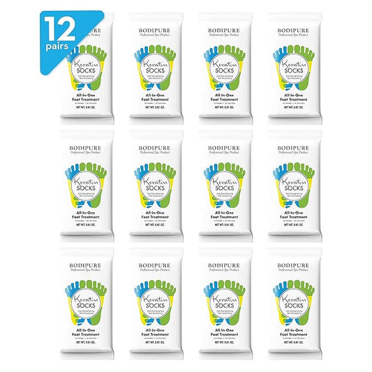 Bodipure All-In-1 Moisturizing Foot Mask, Keratin & Vitamin E Foot Mask for Dry Cracked Feet, Callus & Heel Softening, Easy-to-Use Pedicure Foot Repair, Chemical-free Feet Treatment