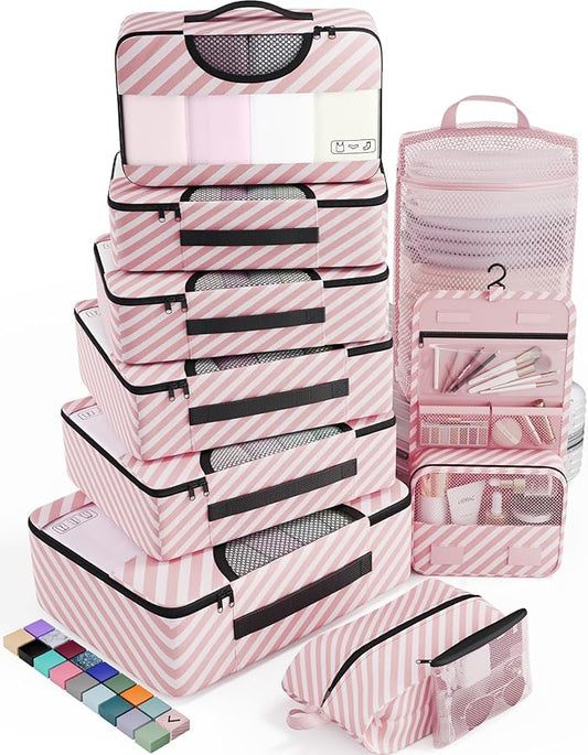 Veken 10 Set Packing Cubes for Travel Essential, Suitcase Organizer Bags in 4 Sizes, Carry-On Luggage Accessories with Large Laundry & Hanging Toiletry Bag, Must-Have for Airplane, Road Trip & Camping