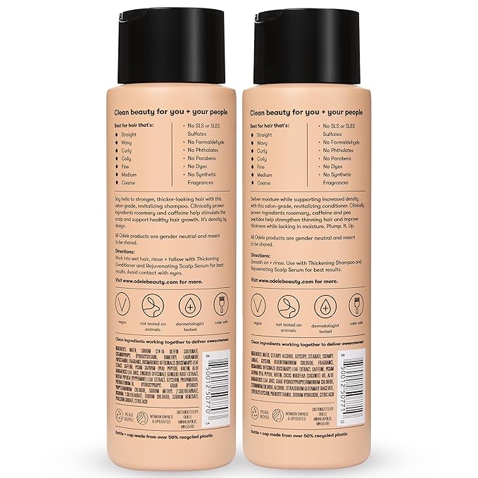 Hair Thickening Shampoo and Conditioner Set, Increases Density & Strength, for Straight or Wavy Hair Types, 13 Fl Oz Each (Pack of 2)