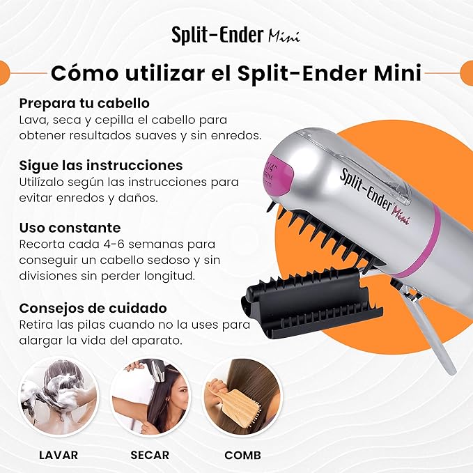 Mini - The Original Cordless Split End Hair Trimmer Automatic 3 AAA Battery Home Care Clipper 2-in-1 for Dry Damaged Splitting Broken Brittle Straight Curly Frizzy Beauty Styling - Pink