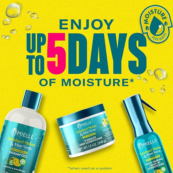 Mielle Kalahari Melon & Aloe Vera Deep Hydration Shampoo & 2-Minute Deep Conditioner Bundle - For Dry, Curly, and Textured Hair