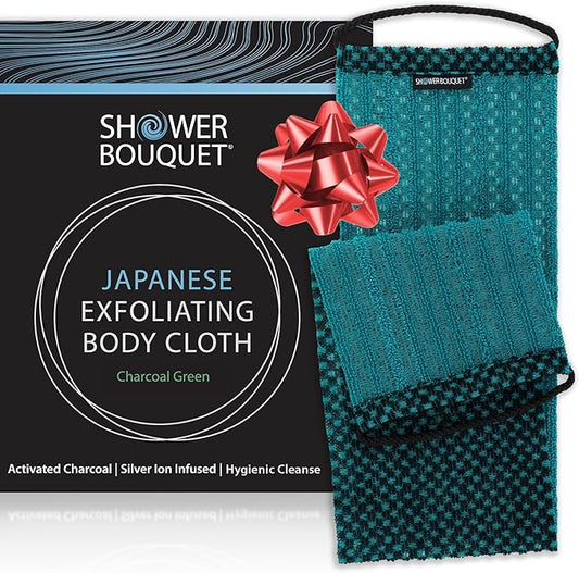Japanese Exfoliating Washcloth for Back & Body - Charcoal & Silver Ion Exfoliating Towel - Two-Sided Gentle Exfoliation
