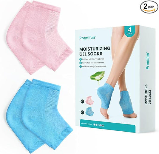 Moisturizing Heel Socks for Cracked Heel Treatment - Promifun 2 Pairs Moisturizer Socks for Dry Cracked Feet - Cracked Heel Repair - Heel Socks for Women & Men (Blue & Pink)
