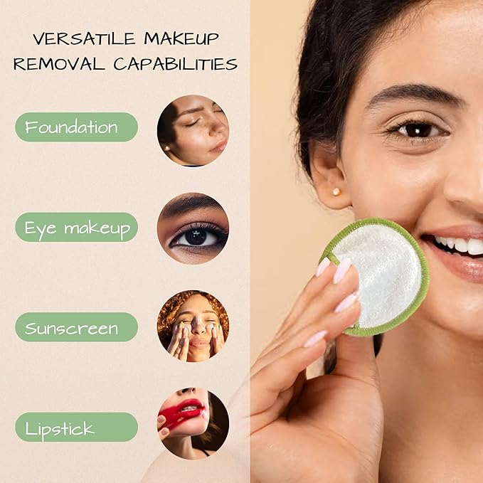 Chloven Reusable Cotton Rounds 16 Pack - Machine Washable Bamboo Charcoal Makeup Remover Pads for Face, Bamboo Terry Face Wipes Reusable Makeup Pads with Cotton Bag for Storage