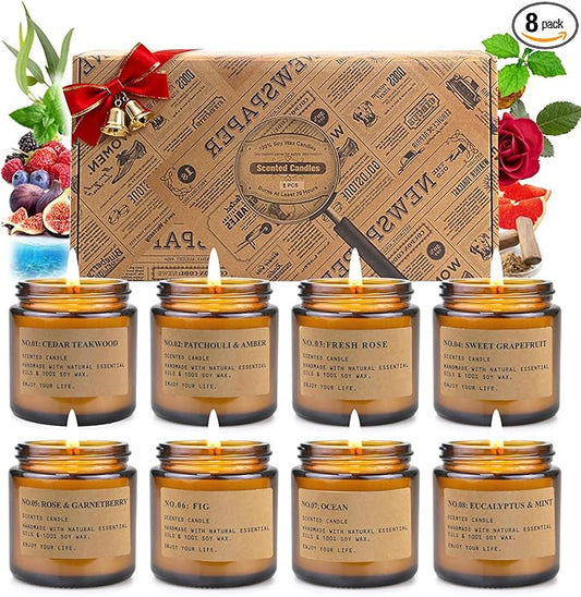 Candle Gift Set for Women – 8 Pack Scented Candles for Home,Long Lasting Soy Wax Amber Jar Candles, Aromatherapy Candle Set,Perfect Holiday & Christmas Gifts