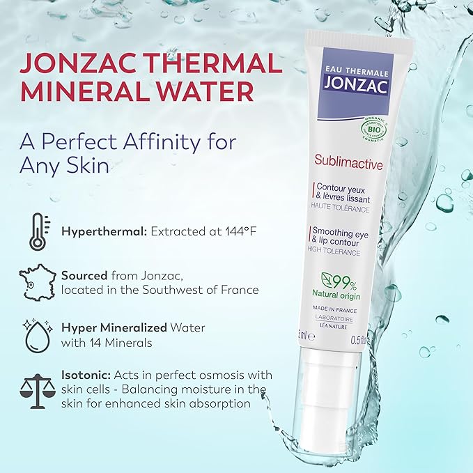 Eau Thermale Jonzac Sublimactive Organic Anti-Aging Eye & Lip Contour Cream - Reduces Fine Lines and Puffy Eyes - Dark Circles Reduced - Natural Skin Care - 0.5 fl oz