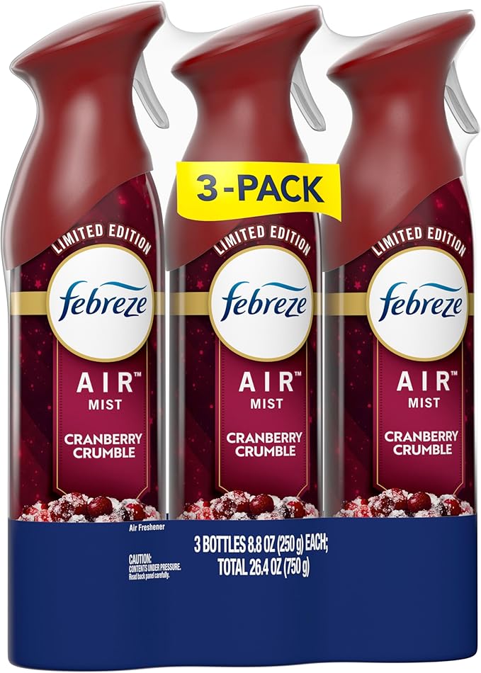 Febreze Air Freshener Spray, Odor-Fighting Room Spray, Cranberry Crumble Scent, 8.8oz, 3 Count