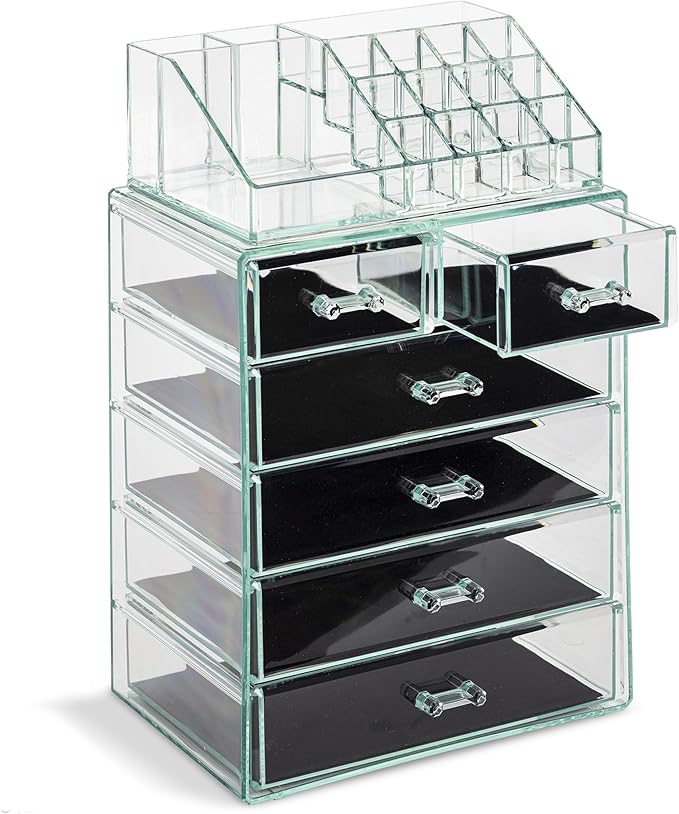 Sorbus Clear Cosmetic Makeup Organizer - Make Up & Jewelry Storage, Case & Display - Spacious Design - Great Holder for Dresser, Bathroom, Vanity & Countertop (4 Large, 2 Small Drawers) [Teal Thrill]