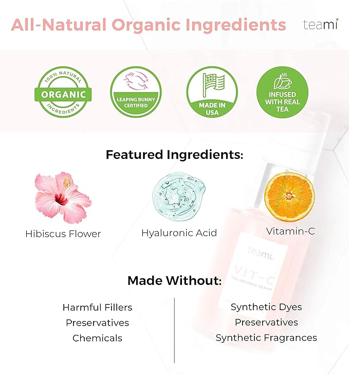 Teami Topical Vitamin C Serum with Hyaluronic Acid, Collagen, Salicylic Acid and Vitamin E Oil - Popular brightening K Beauty vitamin c serum - Anti Aging Korean Face Serum for Glass Skin (1 oz)