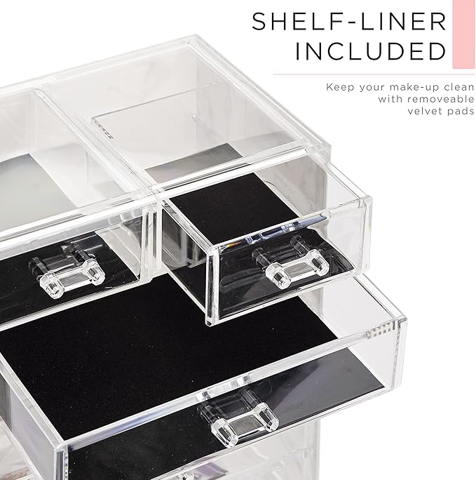 Sorbus Acrylic Makeup Organizer Set, 6-Drawer Vanity & Countertop Cosmetic Storage with Small & Wide Compartments, Marble Print Makeup Storage for Brushes, Jewelry – Holiday Gift for Women & Teens