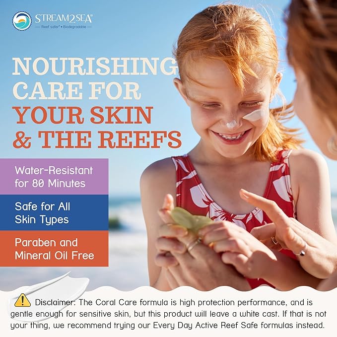 Stream2Sea Coral Care - Reef Safe Sunscreen SPF 30 Travel Size - First Reef-Approved Natural Mineral Sun block Boosts Coral Growth Water resistant- Non-Toxic, Biodegradable, Eco-Friendly - 2 Pack
