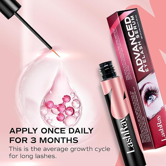 Advanced Lash Serum for Eyelash Growth: LashRay Eye Lash Enhancing Serum to Grow Longer Thicker Eyelashes for Women, 0.1 oz
