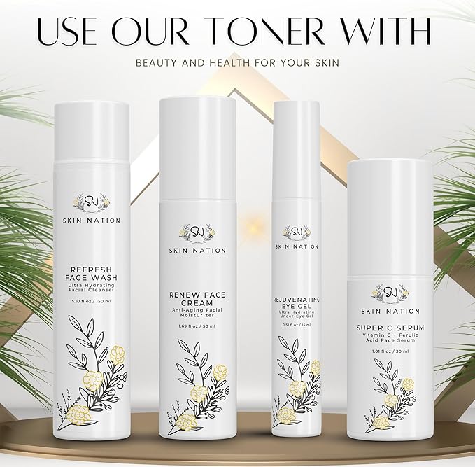 Skin Nation Hydrating Gentle Rosewater Toner with Aloe Vera and Chamomile, Alcohol-Free and Paraben-Free, for Dry, Sensitive, Oily and Combination Skin, 4 fl oz