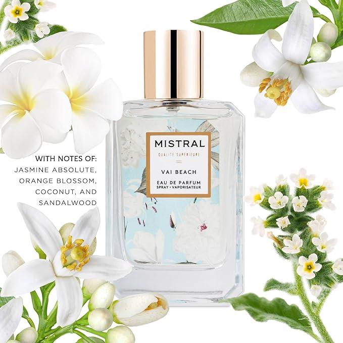 Mistral Vai Beach Eau de Parfum – Floral Woody Perfume for Women with Jasmine, Orange Blossom & Sandalwood | Paraben-Free, Long Lasting French Luxury Fragrance Spray, Women's Fragrances | 1.7 fl oz