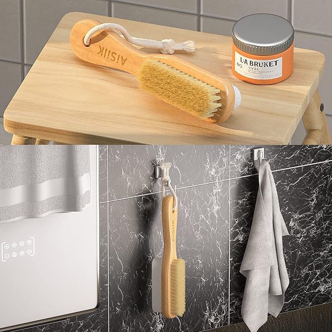 Foot Natural Bristle Brush & Pumice Stone Combo W/Rope wooden handle - Exfoliator Pedicures Calluses Remover - Smoother Body skin, feet, elbow Scrubber for Massage SPA Sauna and more