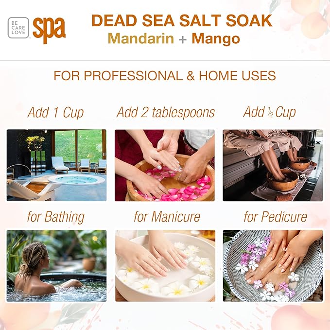 Be Care Love (BCL) Spa Dead Sea Salt Soak (16 oz, Mandarin & Mango)