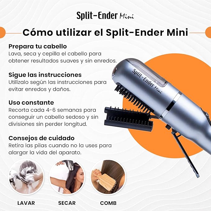 Mini – Original Cordless Split End Hair Trimmer for Dry, Damaged, Brittle, Frizzy, Curly or Straight Hair – 3 AAA Battery Operated Hair Clipper for Home Use – Silver