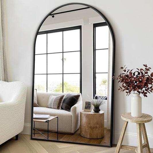 FICTOR Bathroom Vanity Mirror for Wall,55”x35” Large Arched Bathroom Mirror, Metal Framed with HD Shatter-Proof Glass for Entryway, Living Room,Bedroom, Wall Mounted or Leaned Against(Black)
