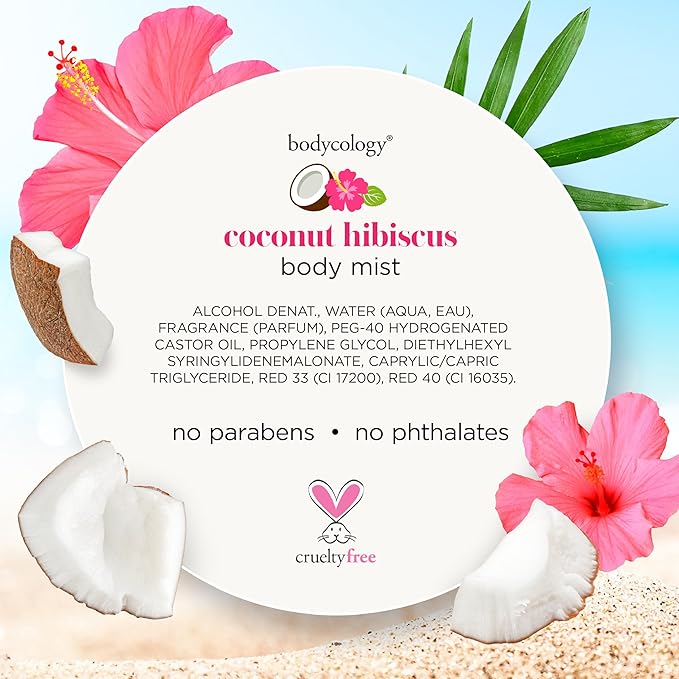 Bodycology Long-Lasting Fragrance Body Mist, Coconut Hibiscus, 8 fl oz