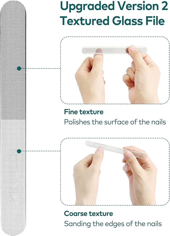 Upgraded Glass Nail File - Bilateral, Washable, Suitable for Natural Nails and Acrylic Nails
