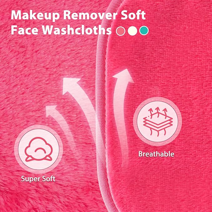 Makeup Remover Cloth, 6" x 6" Make Up Towels Reusable Face Cloth for Washing Face, Makeup Remover Pads Microfiber Face Washcloth with Mesh Bag, Just Water, 12 Pack